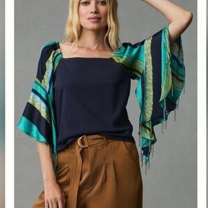 Anthropologie Tiny Beaded Bell Sleeve 70’s Groovy Top